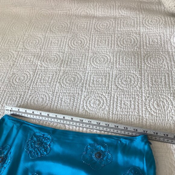 WD.NY Teal Blue 100% Silk Beaded Floral A-Line Skirt Size 12 - Picture 4 of 10